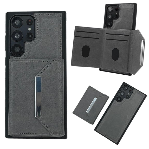 ELEHOLD for Samsung Galaxy S24 Ultra Wallet Case,Detachable Magnetic Card Slot Flip Leather Kickstand Magnetic Clasp Protective Shockproof Phone Case for Samsung Galaxy S24 Ultra,Gray
