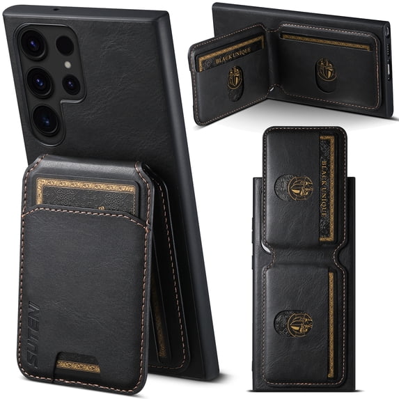 ELEHOLD for Samsung Galaxy S24 Ultra Wallet Case,Flip Back Card Holders Premium PU Leather Magentic Closure Stand Function Shockproof Protective Business Case for Men Women,Black