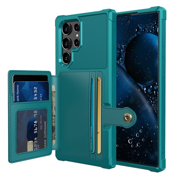 ELEHOLD for Samsung Galaxy S24 Ultra Wallet Case Flip Card Slots Magnetic Clasp Slim Thin Shockproof Anti-Scratch Works with Magnetic Car Mount, for Galaxy S24 Ultra,Green