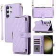 thumbnail image 1 of ELEHOLD for Samsung Galaxy S24 Ultra Wallet Crossbody Case,Large Capacity Zipper Cash Pocket Card Holders Flip Kickstand Skin-Friendly Leather Purse Cover with Wrist Strap Crossbody Strap,Purple, 1 of 9