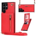 thumbnail image 1 of ELEHOLD for Samsung Galaxy S24 Ultra Zipper Wallet Case PU Leather Purse with Back Card Slots Kickstand Crossbody Strap Magnetic Clasp for Women Girls Samsung Galaxy S24 Ultra Case,Red, 1 of 9