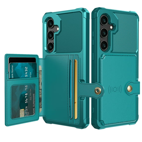 ELEHOLD for Samsung Galaxy S24 Wallet Case Flip Card Slots Magnetic Clasp Slim Thin Shockproof Anti-Scratch Works with Magnetic Car Mount, for Galaxy S24,Green