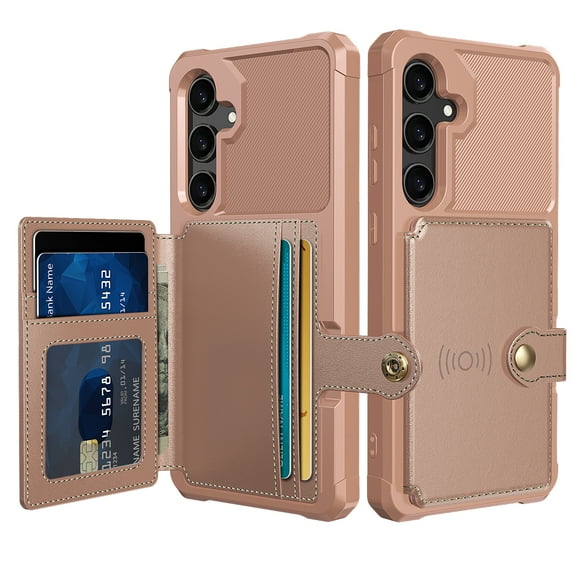 ELEHOLD for Samsung Galaxy S24 Wallet Case Flip Card Slots Magnetic Clasp Slim Thin Shockproof Anti-Scratch Works with Magnetic Car Mount, for Galaxy S24,Pink