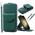 thumbnail image 1 of ELEHOLD for Samsung Galaxy S24 Wallet Crossbody Case Premium PU Leather Organ Card Slots Magnetic Closure Detachable Wrist Lanyard Shoulder Strap Flip Shockproof Galaxy S24 Cover,Green, 1 of 9