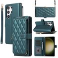 thumbnail image 1 of ELEHOLD for Samsung Galaxy S24 Wallet Crossbody Case,Zipper Cash Pocket Large Capacity Card Holders Flip Kickstand Premium PU Leather Purse Cover with Wrist Strap Crossbody Chain Strap,Darkgreen, 1 of 9