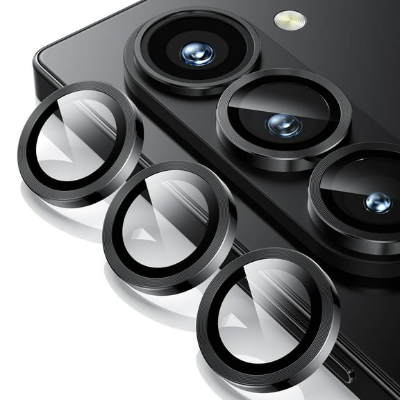 ELEHOLD for Samsung Galaxy S25 FE Camera Lens Protector, Ultra Thin Scratch Resistant 9H Tempered Glass with Aluminum Metal Circle Camera Screen Protector Cover Accessories,Black