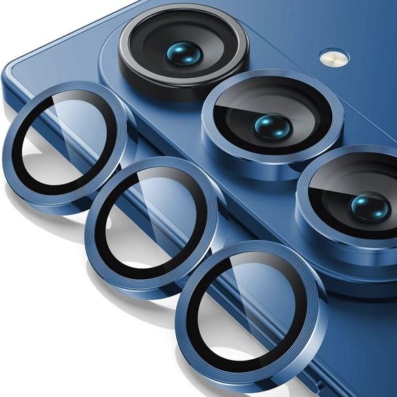 ELEHOLD for Samsung Galaxy S25 FE Camera Lens Protector, Ultra Thin Scratch Resistant 9H Tempered Glass with Aluminum Metal Circle Camera Screen Protector Cover Accessories,Navyblue