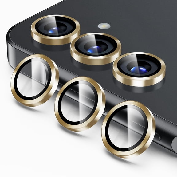 ELEHOLD for Samsung Galaxy S25 FE Camera Lens Protector, Ultra Thin Scratch Resistant 9H Tempered Glass with Aluminum Metal Circle Camera Screen Protector Cover Accessories,Gold