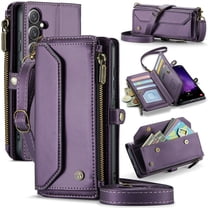 ELEHOLD for Samsung Galaxy S25 FE Wallet Case,Support Wireless Charging PU Leather RFID Blocking Card Holder Kickstand Flip Shockproof Case with Crossbody/Wristlet Strap ,Purple