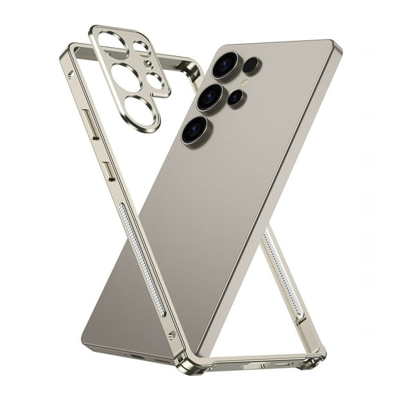 ELEHOLD For Samsung Galaxy S25 Ultra Case, Metal Frame Heat Dissipation Net Detachable Lens Cap Rugged Shockproof Bumper Frame Phone Case Cover For Samsung Galaxy S25 Ultra,Gold