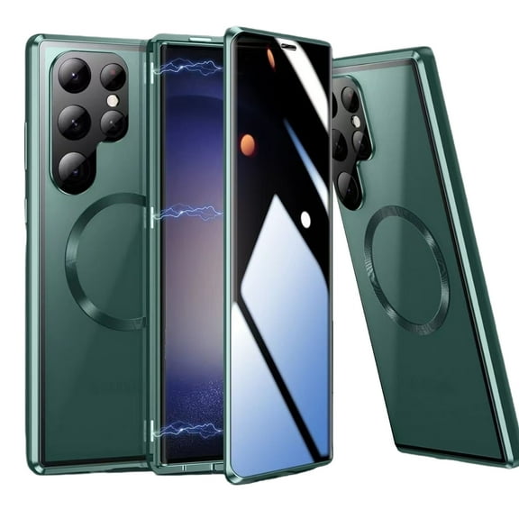 ELEHOLD For Samsung Galaxy S25 Ultra Full Body Magnetic Case with Anti-peeping Tempered Glass,  Full Body Protection Magnetic Adsorption Metal Bumper Anti Peep Cover,Green