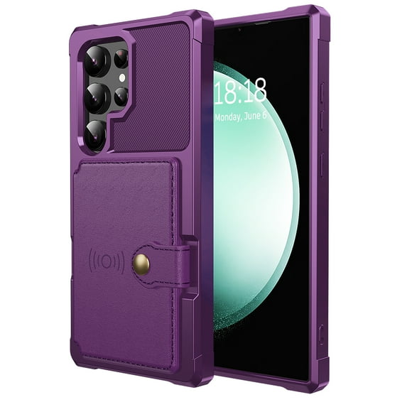 ELEHOLD for Samsung Galaxy S25 Ultra Wallet Case , Flip Card Slots Magnetic Clasp Slim Thin Shockproof Anti-Scratch Works with Magnetic Car Mount for Samsung Galaxy S25 Ultra,Purple