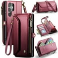 thumbnail image 1 of ELEHOLD for Samsung Galaxy S25 Ultra Wallet Case,Support Wireless Charging PU Leather RFID Blocking Card Holder Kickstand Flip Shockproof Case with Crossbody/Wristlet Strap ,Winered, 1 of 9