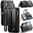 thumbnail image 1 of ELEHOLD for Samsung Galaxy S25 Ultra Wallet Case,Support Wireless Charging PU Leather RFID Blocking Card Holder Kickstand Flip Shockproof Case with Crossbody/Wristlet Strap ,Black, 1 of 9