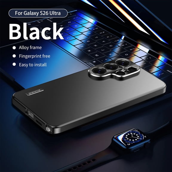 ELEHOLD for Samsung Galaxy S26 Ultra Rugged Case, Matte Slim Anti-Fingerprint Aluminum Alloy Metal Magnetic Bumper Frame Slim Hard Shock-Absorbent Phone Case Cover,Black