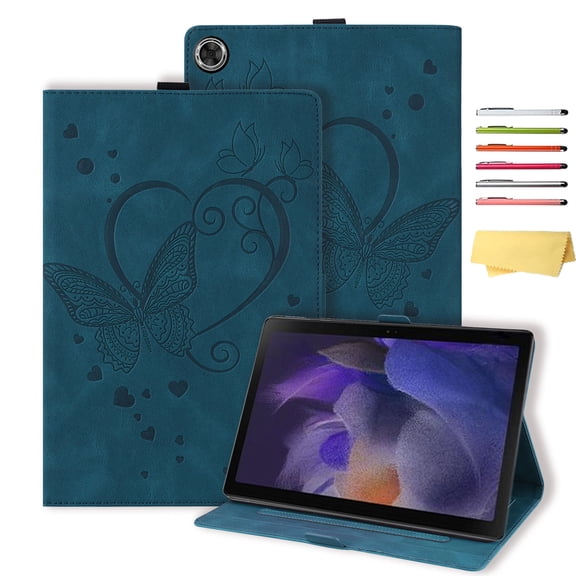 ELEHOLD for Samsung Galaxy Tab A11 2025 8.7-Inch/A9 2023 Leather Case,Embossed Butterfly Pattern Folio Flip Case Card Slots Kickstand Magnetic Clasp Shockproof Case ,Blue