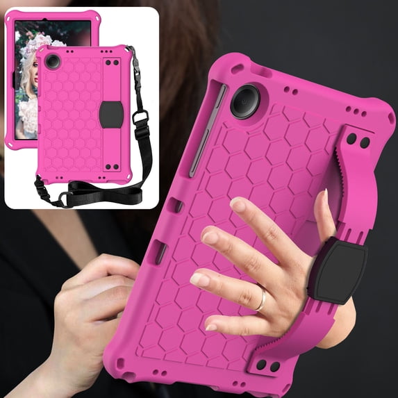 ELEHOLD for Samsung Galaxy Tab A11+ 2025 / A9+ 2023,11-inch Rugged Case , Shockproof Safe TPU Hand Grip Kickstand Cover with Shoulder Strap for Kids,Rose