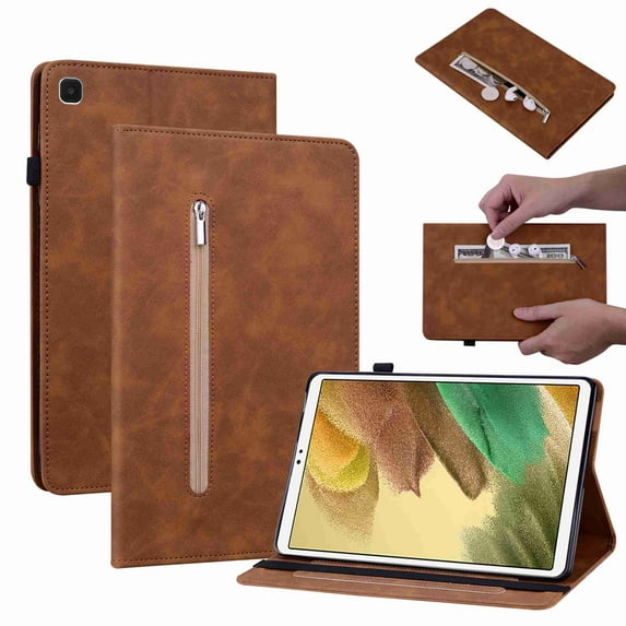 ELEHOLD for Samsung Galaxy Tab A7 Lite 8.7 inch 2021 Flip Leather Case PU Leather Wallet Proective Case with Card Slots Kickstand Zipper Pocket for Galaxy Tab A7 Lite SM-T220/T225, Brown