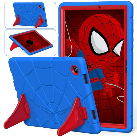ELEHOLD for Samsung Galaxy Tab A8 10.5 inch 2022 (X200 X205 X207) Rugged Case, Cute Cartoon Kids Friendly Built-in Double Kickstand Full Protection Shockproof Children Case,Blue/Red