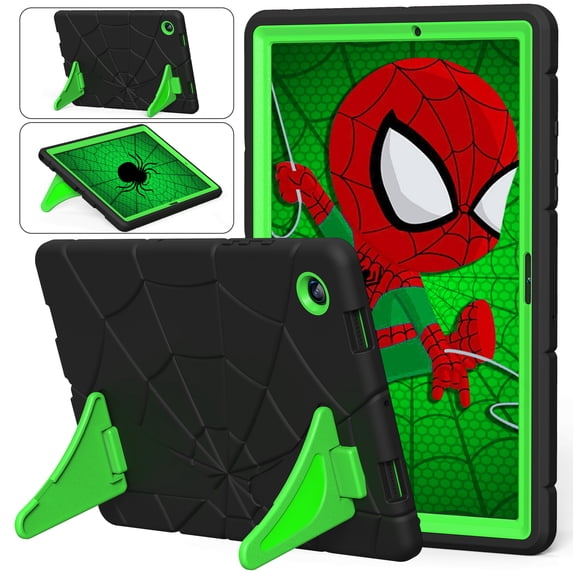 ELEHOLD for Samsung Galaxy Tab A8 10.5 inch 2022 (X200 X205 X207) Rugged Case, Cute Cartoon Kids Friendly Built-in Double Kickstand Full Protection Shockproof Children Case,Black/Green