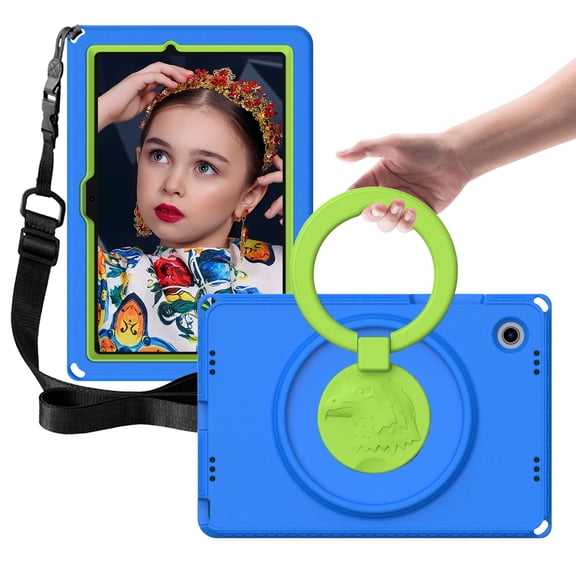 ELEHOLD Samsung Galaxy Tab A8 Case 10.5 Inch With Screen Protector, Child Proof Protective Kids Case with Rotating Stand Shoulder Strap for Galaxy Tab A8 10.5" 2022 SM-X200/X205/X207,Blue