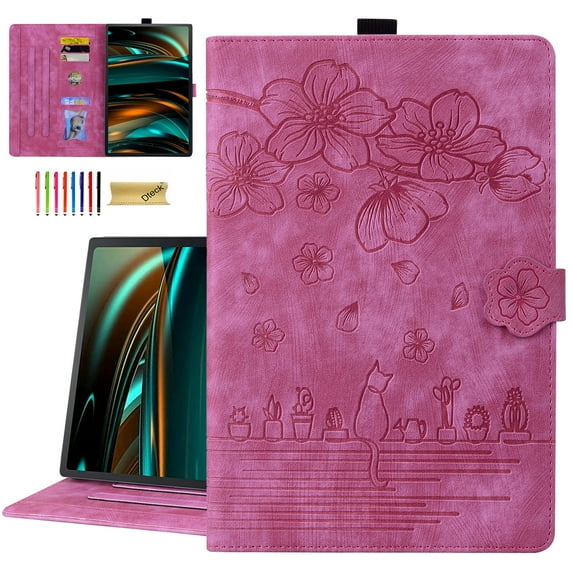 ELEHOLD for Samsung Galaxy Tab A9 8.7" (2023) Leather Case,Embossed Flower Pattern Folio Flip Case Card Slots Kickstand Magnetic Clasp Shockproof Protective Case for Samsung Tab A9 X110/X115, Rose