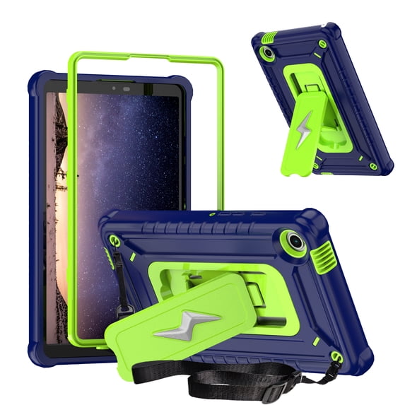 ELEHOLD For Samsung Galaxy Tab A9 Plus Case,Rugged Shockproof 3-Layer Kickstand Pencil Holder Protective Case with Shoulder Strap for Kids, School, Outdoor Travel,Navyblueolivine
