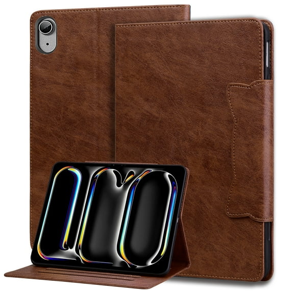 ELEHOLD For Samsung Galaxy Tab S11 2025 Case,Premium PU Leather Card Slot Folio Stand Cover Auto Wake/Sleep Stand Magnetic Smart Shockproof Protective Cover,Brown