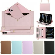 ELEHOLD For Samsung Galaxy Tab S11 2025 Case, Soft PU Leather Pencil Holder Money Pocket Card Holder Kickstand S Pen Slot Shockproof Flip Cover with Shoulder Strap,Pink