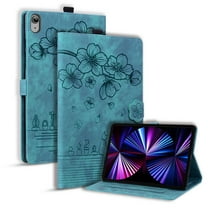 ELEHOLD For Samsung Galaxy Tab S11 2025 Leather Case,Embossed Flower Pattern Folio Flip Case Card Slots Kickstand Magnetic Clasp Shockproof Protective Case ,Green
