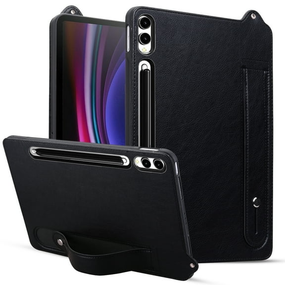 ELEHOLD for Samsung Galaxy Tab S9 Ultra Case, Slim Fit Protective PU Leather Business Wrist Strap Stand Shock-Resistant Protective Case for  Samsung Galaxy Tab S9 Ultra,Black
