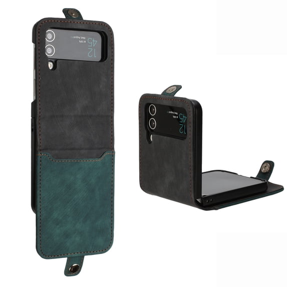 ELEHOLD for Samsung Galaxy Z Flip 3 2021 6.7" Wallet Case with Detachable Wrist Strap Handbag, Luxury PU Leather Flip Soft TPU Built-in Magnetic Card Slots Kickstand Function Shockproof CaseDarkgreen