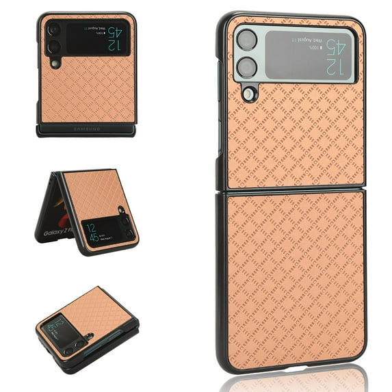 ELEHOLD Samsung Galaxy Z Flip 3 Filp Case, Premium vegan leather + Soft TPU With Shockproof Case for Samsung Galaxy Z Flip 4 6.7 inch,Gold