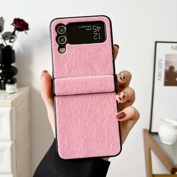 ELEHOLD for Samsung Galaxy Z Flip 3 Mink Horsehair Hinge Protection Case, Slim Fit Lightweight Raised Frame Camera Lens Protection Anti-Scratch Dustproof Case for ZFlip 3 6.7 inch,Pink