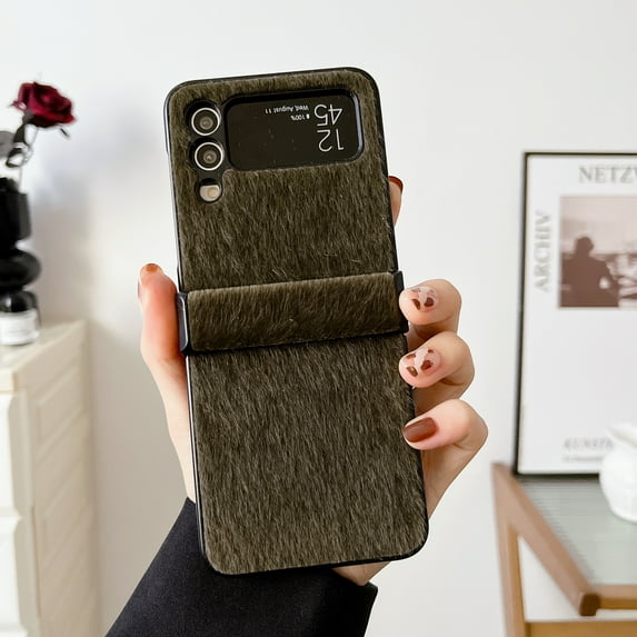 ELEHOLD for Samsung Galaxy Z Flip 3 Mink Horsehair Hinge Protection Case, Slim Fit Lightweight Raised Frame Camera Lens Protection Anti-Scratch Dustproof Case for ZFlip 3 6.7 inch,Darkgreen