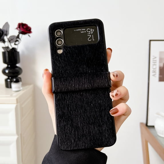 ELEHOLD for Samsung Galaxy Z Flip 3 Mink Horsehair Hinge Protection Case, Slim Fit Lightweight Raised Frame Camera Lens Protection Anti-Scratch Dustproof Case for ZFlip 3 6.7 inch,Black