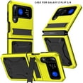 thumbnail image 1 of ELEHOLD for Samsung Galaxy Z Flip 4/3 6.7" Case, Heavy Duty Armor Built-in Explosion-Proof Tempered Glass Screen Protector Wireless Charging Hang Rope Hidden Kickstand Shockproof Rugged Case,Yellow, 1 of 7