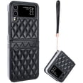 thumbnail image 1 of ELEHOLD for Samsung Galaxy Z Flip 4 Case, Luxury Soft PU Leather Credit Card Holder Hinge Protection Women Girls Shockproof Protective Case with Strap,Black, 1 of 6