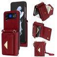 thumbnail image 1 of ELEHOLD for Samsung Galaxy Z Flip 4 Case Premium Leather Wallet with Back Organ Card Holders Kickstand Function Crossbody Shoulder Strap Luxury Shockproof Women Purse Cover ,red, 1 of 6