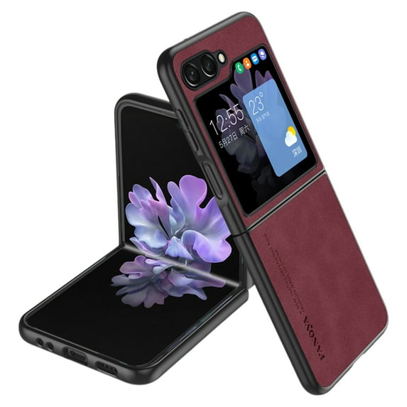 ELEHOLD for Samsung Galaxy Z Flip 4 Case, Premium PU Leather Skin-Friendly Case, Slim Shockproof Dustproof Anti-Fingerprint Protective Cover for Samsung Galaxy Z Flip 4 - Winered