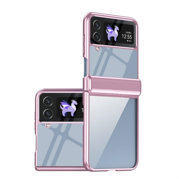 ELEHOLD for Samsung Galaxy Z Flip 4 Case, Slim Plating PC Transparent Hinge Protection Crystal Clear Rugged Phone Case for Samsung Galaxy Z Flip 4,Pink