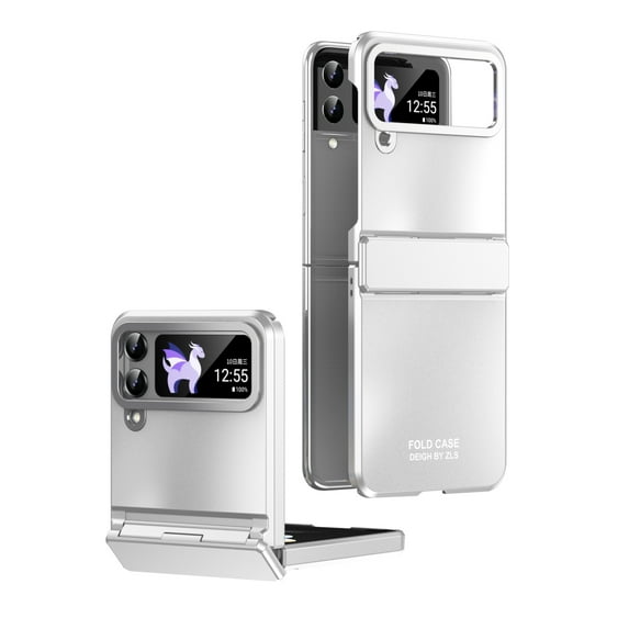 ELEHOLD for Samsung Galaxy Z Flip 4 Frosted Case with Hinge Protection,Frosted PC Plating Full Body Protective Non-Slip Shockproof Case for Samsung Galaxy Z Flip 4,Silver