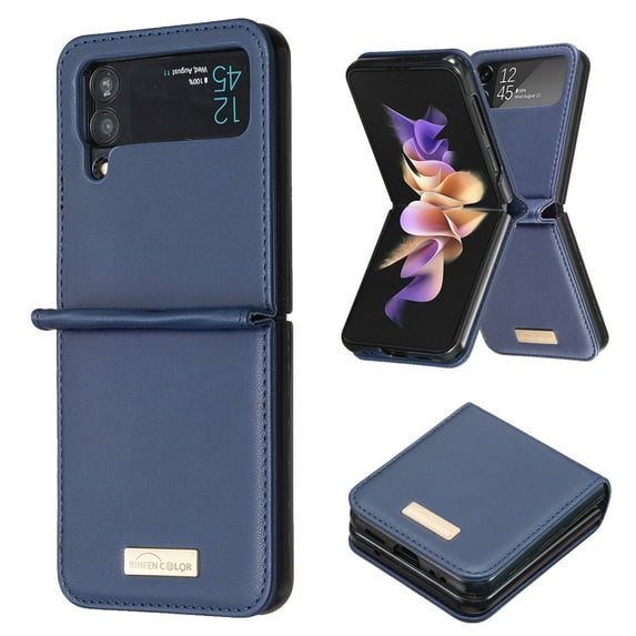 ELEHOLD for Samsung Galaxy Z Flip 4 Leather Case,Luxury PU Leather Slim Fit Lightweight Shockproof Protective Case for Men Women Compatible with Galaxy Z Flip4, Blue
