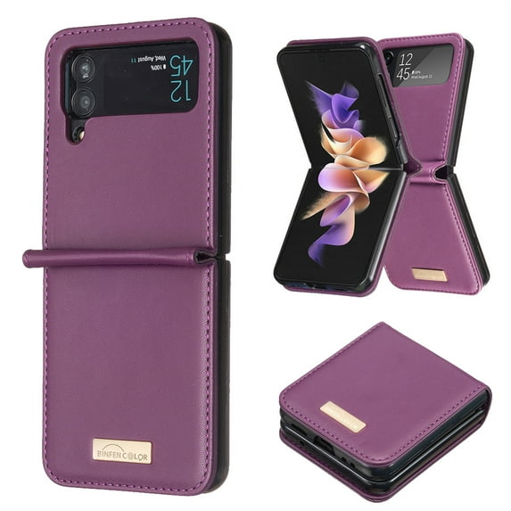 ELEHOLD for Samsung Galaxy Z Flip 4 Leather Case,Luxury PU Leather Slim Fit Lightweight Shockproof Protective Case for Men Women Compatible with Galaxy Z Flip4, Darkpurple