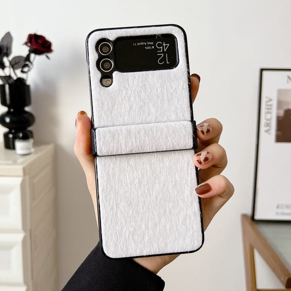 ELEHOLD for Samsung Galaxy Z Flip 4 Mink Horsehair Hinge Protection Case, Slim Fit Lightweight Raised Frame Camera Lens Protection Anti-Scratch Dustproof Case for ZFlip 4 6.7 inch,White