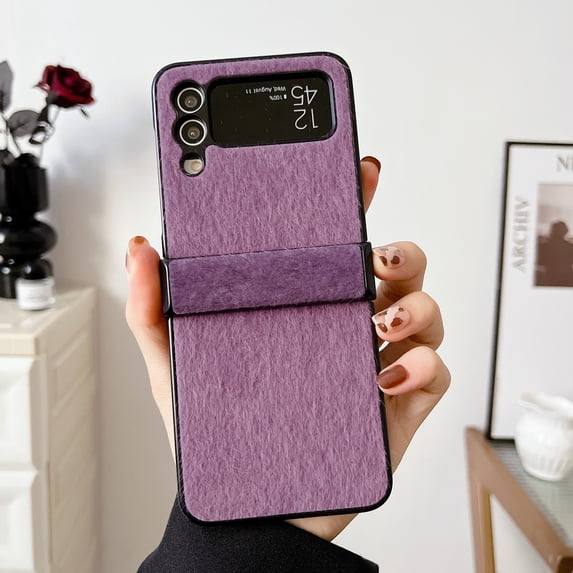 ELEHOLD for Samsung Galaxy Z Flip 4 Mink Horsehair Hinge Protection Case, Slim Fit Lightweight Raised Frame Camera Lens Protection Anti-Scratch Dustproof Case for ZFlip 4 6.7 inch,Purple