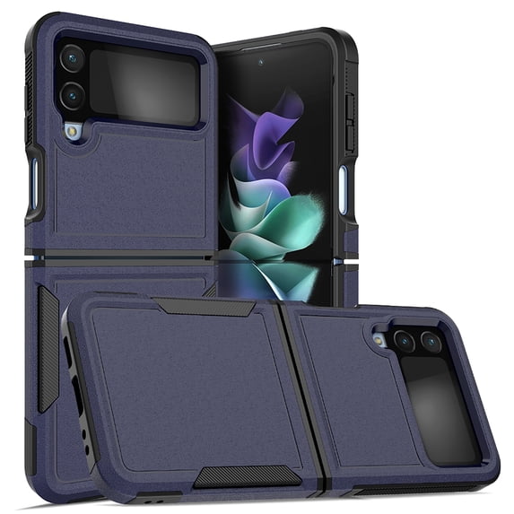 ELEHOLD for Samsung Galaxy Z Flip 4 Rugged Case, Armor Hard PC Soft TPU Hybrid Anti-Drop Camera Lens Protection Shockproof Glossy Non-Slip Slim Fit Case for Z Flip4 6.7 inch,Darkblue