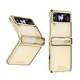 thumbnail image 1 of ELEHOLD for Samsung Galaxy Z Flip 4 Rugged Clear Case with Hinge Protection Transparent Clear Luxury Plating Shockproof Protective Case for Samsung Z Flip 4 2022, Gold, 1 of 6