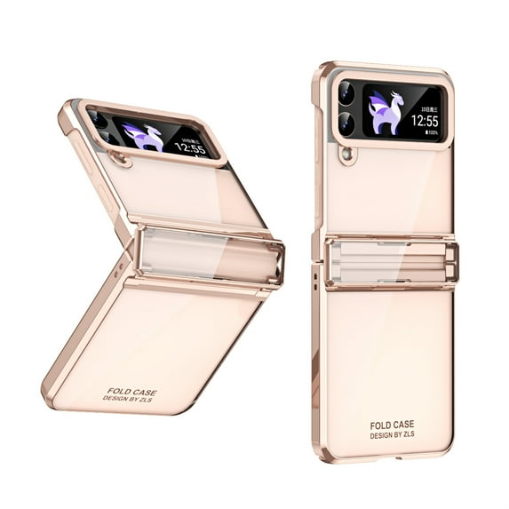 ELEHOLD for Samsung Galaxy Z Flip 4 Rugged Clear Case with Hinge Protection Transparent Clear Luxury Plating Shockproof Protective Case for Samsung Z Flip 4 2022,Rosegold