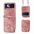 thumbnail image 1 of ELEHOLD for Samsung Galaxy Z Flip 4 Shoulder Crossbody Wallet Case with Card Slots, Floral Embossed PU Leather Wallet Flip Protective Kickstand Wrist Strap Cover, pink, 1 of 7